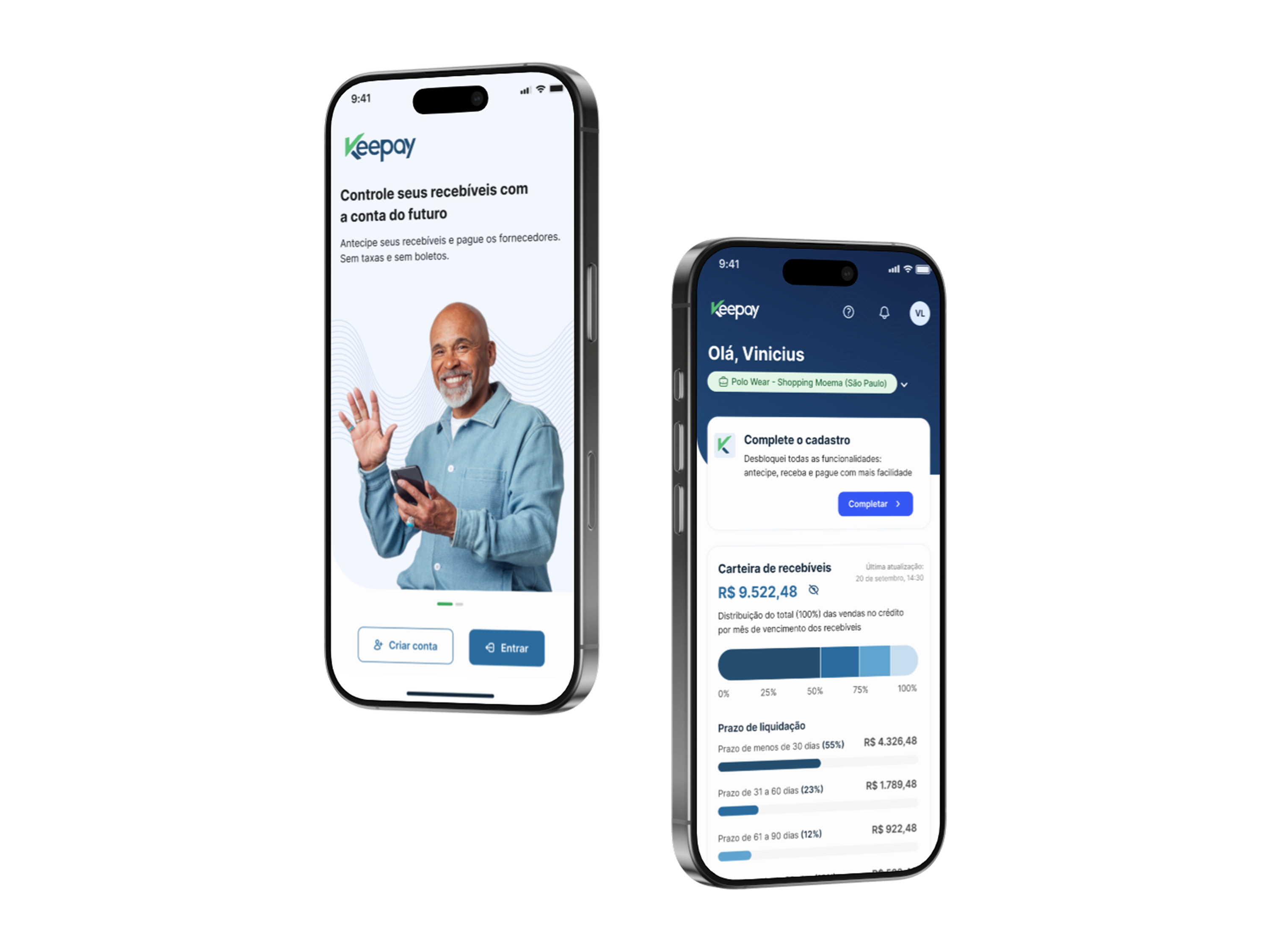 Aplicativo Keepay mostrando controle de recebíveis